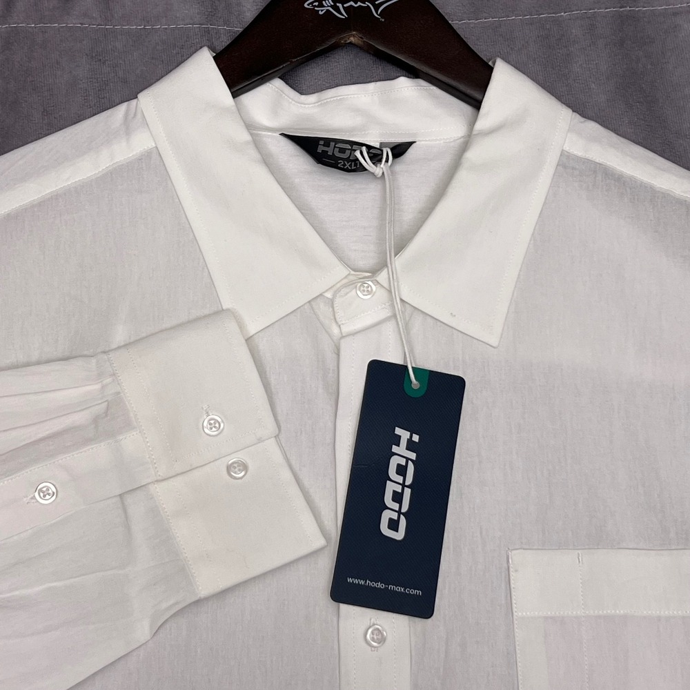 HODO Button Down Shirt Mens 2XLT White New Cotton Long Sleeve Pocket Solid
